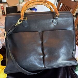 Gucci Black Leather Satchel with Bamboo Top Handle and Detachable Strap